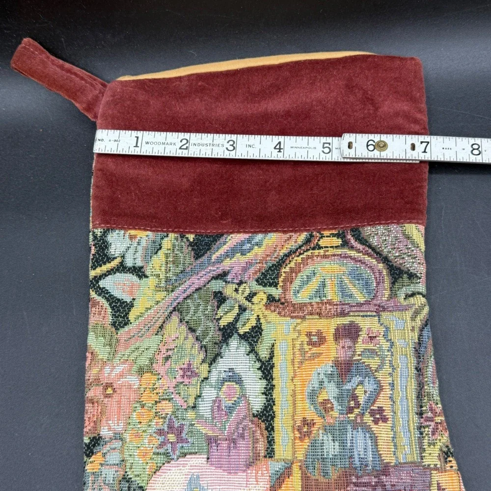 Vintage Tapestry Christmas Stocking Elephant Floral Print Velvet Trim‎ Holiday